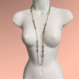 ANN TAYLOR Silvertone Chain Long Necklace